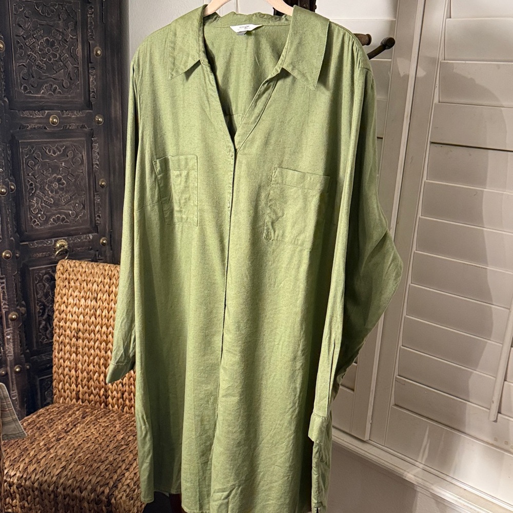 Terra & Sky Olive Button Down Shirt Dress 2X